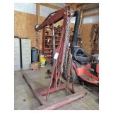 Red Shop Crane with Hydraulic Lift and Chain Hoist