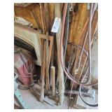 Assorted Long Handled Tools and Air Hoses