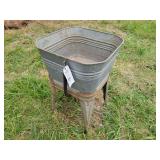 Galvanized Metal Wash Tub on Stand with Drain