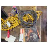 Assorted Shop Equipment Lot with Extension Cords and Allis-Chalmers Manual