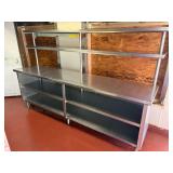 9’ x 24” stainless steel chef / pass through table with two SS over shelves and two SS under shelves. 48” Hatco 48” warmer over window works but needs switch repair.