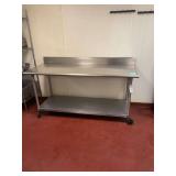 72 Inch by 30 Inch Stainless Steel Prep Table with Casters Undershelf and Backsplash
