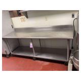 90 Inch x 30 Inch Stainless Steel Commercial Prep Table with Casters Undershelf and Backsplash