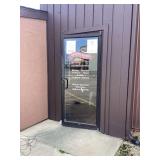 Commercial Restaurant Glass Entry Door with Hickory River Smokehouse Decals