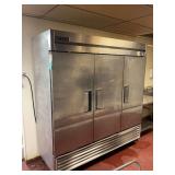 True Model T-72F Three-Door Reach-In Commercial Freezer on Casters