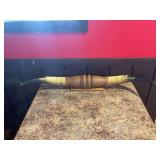 Mounted Steer Horns Wall Display on Wooden Base
