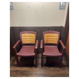 Pair of Burgundy and Wood-Tone Armchairs