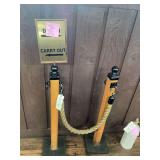 Rustic Square Wooden Barrier Stanchions with Sign and Rope