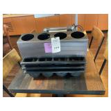 Stainless Steel Cutlery Bin Frame and Black Plastic Insert Trays
