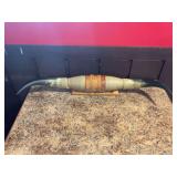 Mounted Longhorn Steer Horns with Leather and Rope Wrap Display