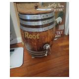 Double-Sided Wooden Root Beer and Beer Barrel Dispenser with Metal Bands and Spigot