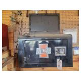 Black Steel Truck Toolbox with Locking Paddle Latch [and Vizio TV]