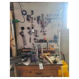 Wooden Workbench with Pegboard, Tools, and Accessories
