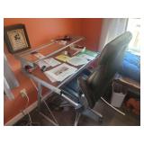 Modern Glass Top Computer Desk with Hutch and Ergonomic Office Chair