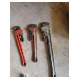 Lot of 3 Large Pipe Wrenches featuring Craftsman and Ridge Tool Co