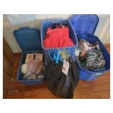 Lot of Four Plastic Storage Totes with Holiday Linens and Assorted Items