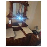 Victorian Walnut Marble Top Dresser with Mirror
