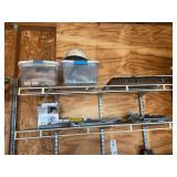 Assorted Workshop Items, Storage Bins, and LED Flood Light
