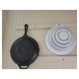 Lodge Cast Iron Skillet with Helper Handle and White Colander