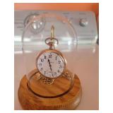 Illinois Watch Co. Pocket Watch with Chain and Glass Dome Display Stand