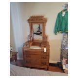 Eastlake Style Walnut Dresser with Marble Insert and Mirror