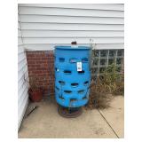 DIY Blue Plastic Barrel Planter Tower with PVC Center
