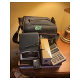 Lot of Electronics Including RadioShack Cassette Recorder, Canon PowerShot Camera, Sharp Calculator, and Video Camera in Boolchand Camera Bag