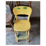 Lot of Furniture Including Yellow Metal Step Stool and Wooden End Table