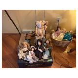 Large Collection of Assorted Porcelain and Composition Dolls with Stroller and Cart
