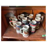 Collection of Ten Budweiser Holiday and Clydesdale Ceramic Beer Steins