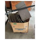 Box of Assorted Automotive Wheel Covers and Metal Storage Box