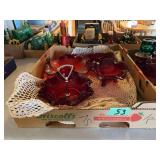 Red Carnival Glass Bowls and Server Set
