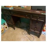 Wooden Writing Desk with Carved Details and Matching Floor Lamp Lot