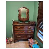 Victorian Walnut Dresser with Carved Leaf Pulls and Swivel Mirror