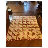 Handmade Quilted Blanket with Geometric Triangle Pattern in Red and Cream