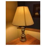 Brass Tone Metal Table Lamp with Fabric Shade