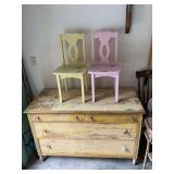 Wooden Dresser and Two Small Chairs Lot