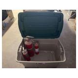 Assorted Fire Extinguishers in Plastic Storage Tote