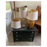 Black Painted Dresser with Lamps and Additional Lamp Shade