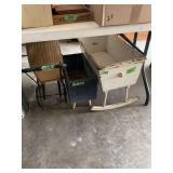 Lot of Three Decorative Household Items Including Wicker Doll Carriage, Planter, and Wooden Cradle