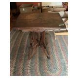 Wooden Pedestal Accent Table with Carved Details