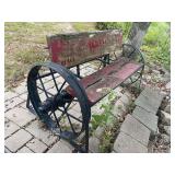 Handcrafted Farm Implement Wheel Garden Bench with Wooden Slats