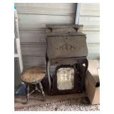 Eastlake Style Secretary Desk with Matching Swivel Stool and Mirror