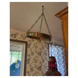 Hanging Metal Pot Rack with Red Glass Railroad Lantern Light Fixture