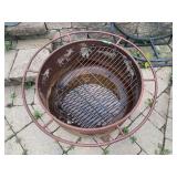 Metal Fire Pit with Cutout Wildlife Design and Curved Firewood Rack