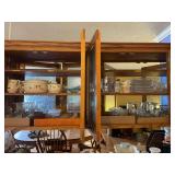 Assorted Glassware and Kitchenware Collection inside Wooden Cabinet