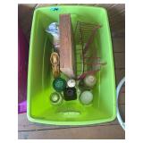 Assorted Collectibles and Glassware Lot including Decanters, Bottles, and Wooden Box