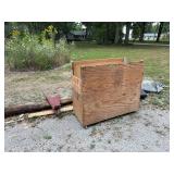 Lot of Building Materials Including Wood Crate, Roofing Shingles, Rubber Membrane, and Hand Tool