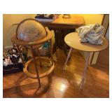 Floor Standing World Globe with Wooden Stand and Accompanying Side Table