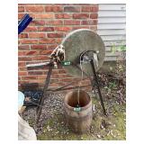 Cast Iron Frame Grindstone with Stone Wheel and Wooden Water Bucket